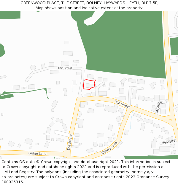 GREENWOOD PLACE, THE STREET, BOLNEY, HAYWARDS HEATH, RH17 5PJ: Location map and indicative extent of plot