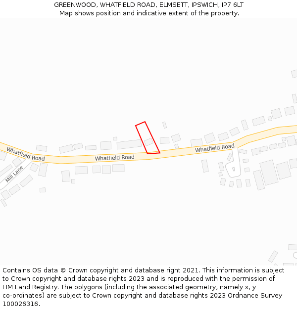 GREENWOOD, WHATFIELD ROAD, ELMSETT, IPSWICH, IP7 6LT: Location map and indicative extent of plot