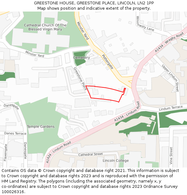 GREESTONE HOUSE, GREESTONE PLACE, LINCOLN, LN2 1PP: Location map and indicative extent of plot