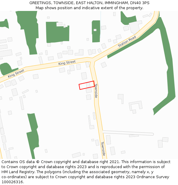 GREETINGS, TOWNSIDE, EAST HALTON, IMMINGHAM, DN40 3PS: Location map and indicative extent of plot