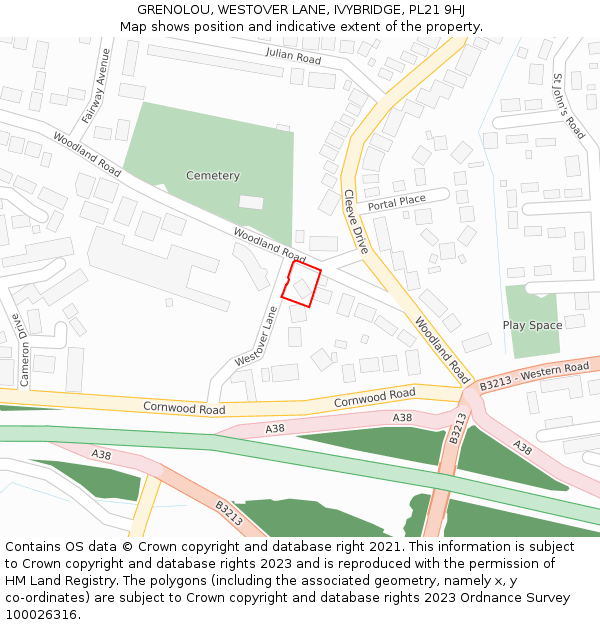 GRENOLOU, WESTOVER LANE, IVYBRIDGE, PL21 9HJ: Location map and indicative extent of plot