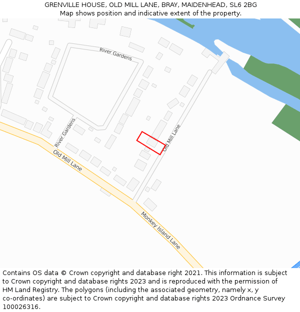 GRENVILLE HOUSE, OLD MILL LANE, BRAY, MAIDENHEAD, SL6 2BG: Location map and indicative extent of plot