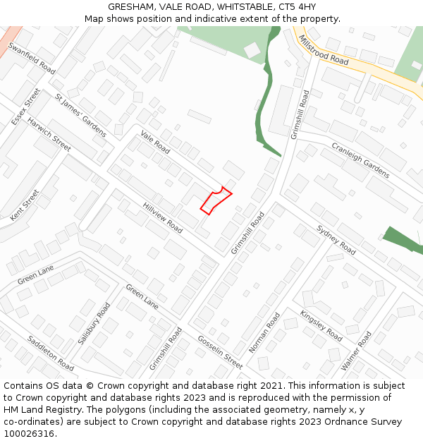 GRESHAM, VALE ROAD, WHITSTABLE, CT5 4HY: Location map and indicative extent of plot