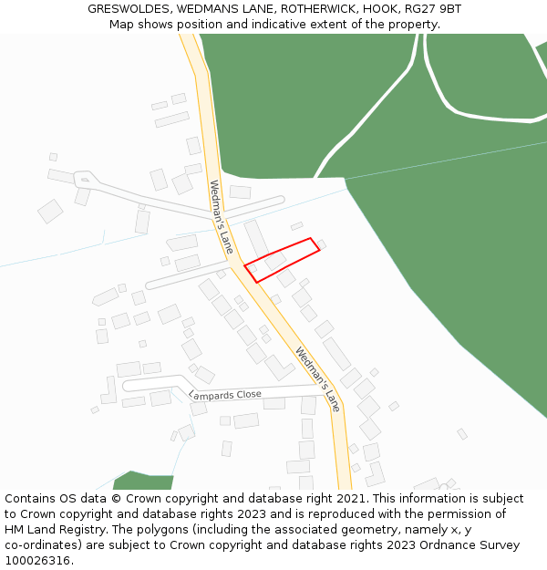 GRESWOLDES, WEDMANS LANE, ROTHERWICK, HOOK, RG27 9BT: Location map and indicative extent of plot
