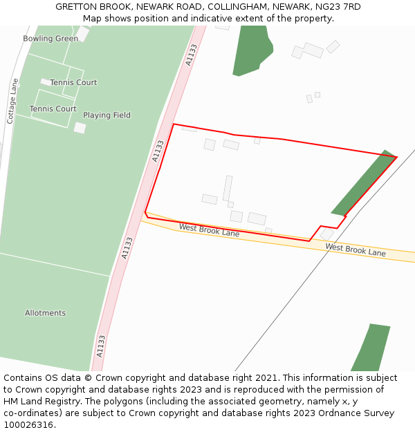 GRETTON BROOK, NEWARK ROAD, COLLINGHAM, NEWARK, NG23 7RD: Location map and indicative extent of plot