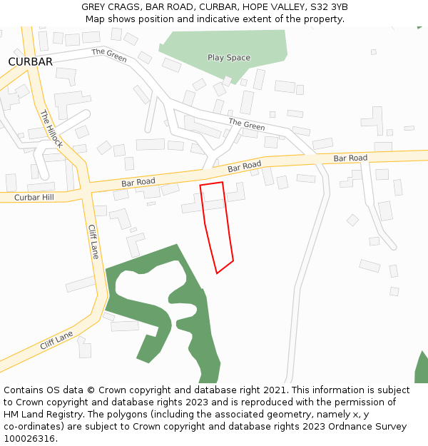 GREY CRAGS, BAR ROAD, CURBAR, HOPE VALLEY, S32 3YB: Location map and indicative extent of plot