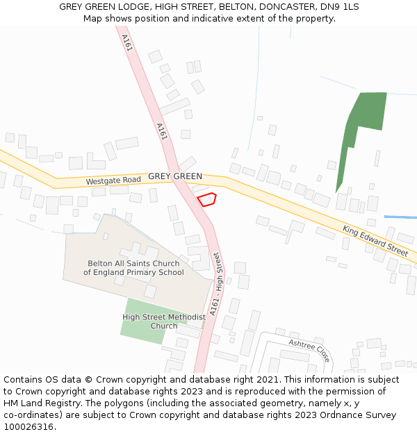 GREY GREEN LODGE, HIGH STREET, BELTON, DONCASTER, DN9 1LS: Location map and indicative extent of plot