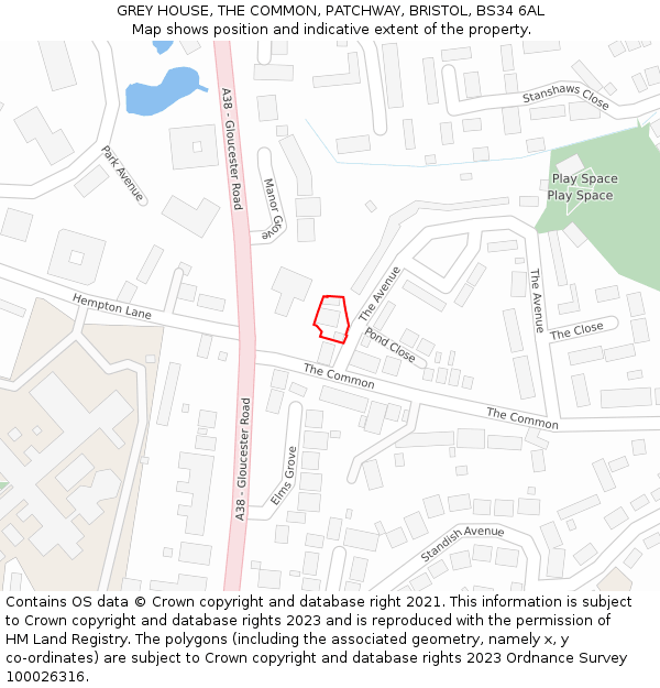 GREY HOUSE, THE COMMON, PATCHWAY, BRISTOL, BS34 6AL: Location map and indicative extent of plot