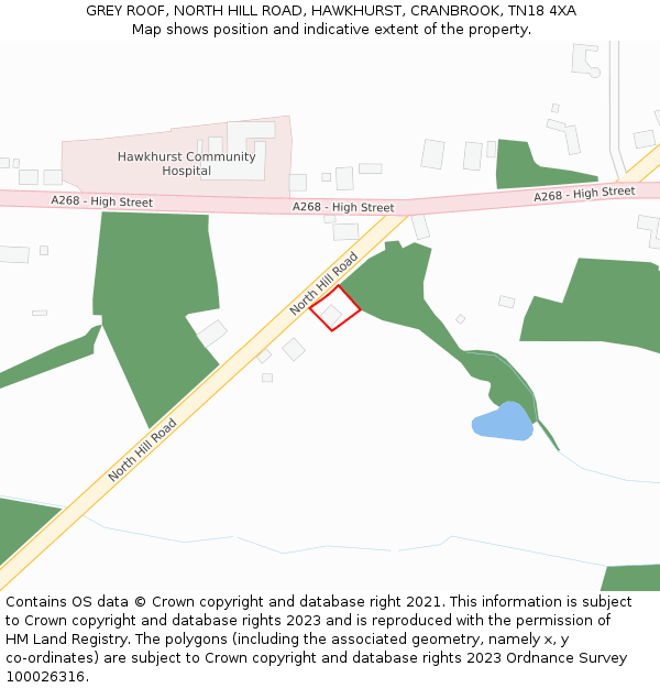 GREY ROOF, NORTH HILL ROAD, HAWKHURST, CRANBROOK, TN18 4XA: Location map and indicative extent of plot