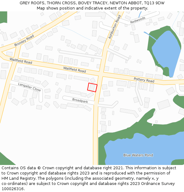 GREY ROOFS, THORN CROSS, BOVEY TRACEY, NEWTON ABBOT, TQ13 9DW: Location map and indicative extent of plot