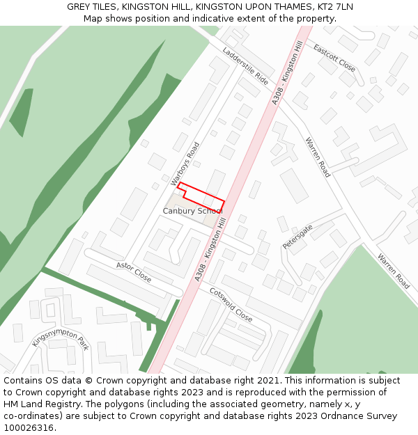 GREY TILES, KINGSTON HILL, KINGSTON UPON THAMES, KT2 7LN: Location map and indicative extent of plot