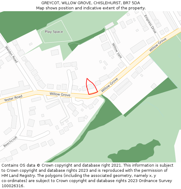 GREYCOT, WILLOW GROVE, CHISLEHURST, BR7 5DA: Location map and indicative extent of plot
