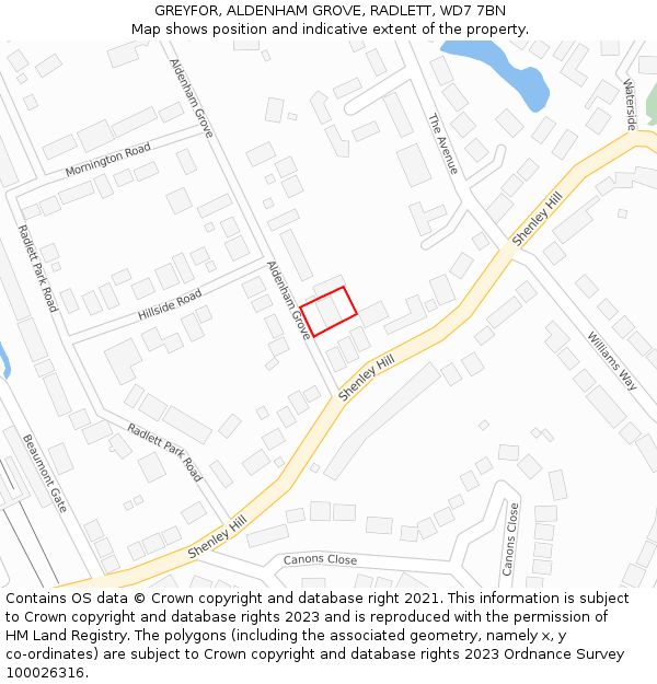 GREYFOR, ALDENHAM GROVE, RADLETT, WD7 7BN: Location map and indicative extent of plot