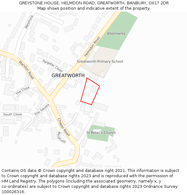 GREYSTONE HOUSE, HELMDON ROAD, GREATWORTH, BANBURY, OX17 2DR: Location map and indicative extent of plot