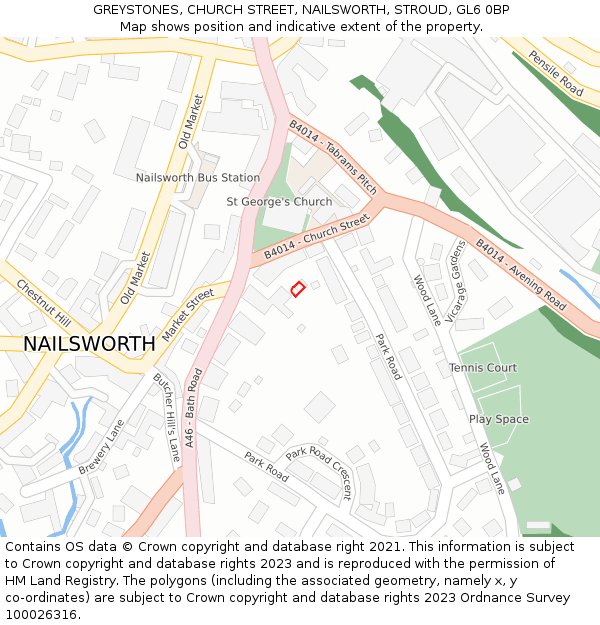 GREYSTONES, CHURCH STREET, NAILSWORTH, STROUD, GL6 0BP: Location map and indicative extent of plot