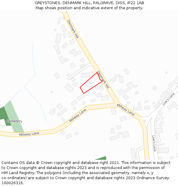 GREYSTONES, DENMARK HILL, PALGRAVE, DISS, IP22 1AB: Location map and indicative extent of plot