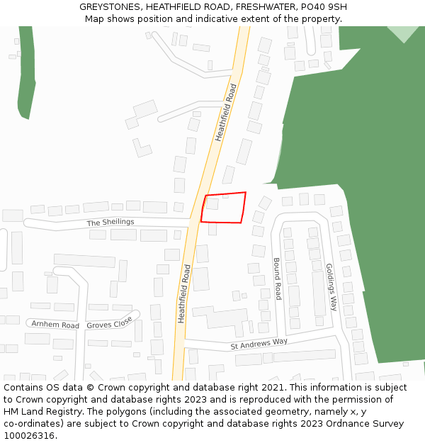 GREYSTONES, HEATHFIELD ROAD, FRESHWATER, PO40 9SH: Location map and indicative extent of plot