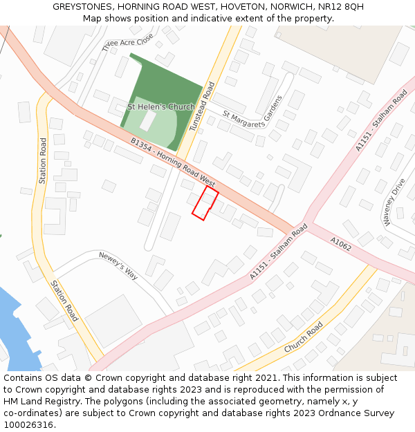 GREYSTONES, HORNING ROAD WEST, HOVETON, NORWICH, NR12 8QH: Location map and indicative extent of plot