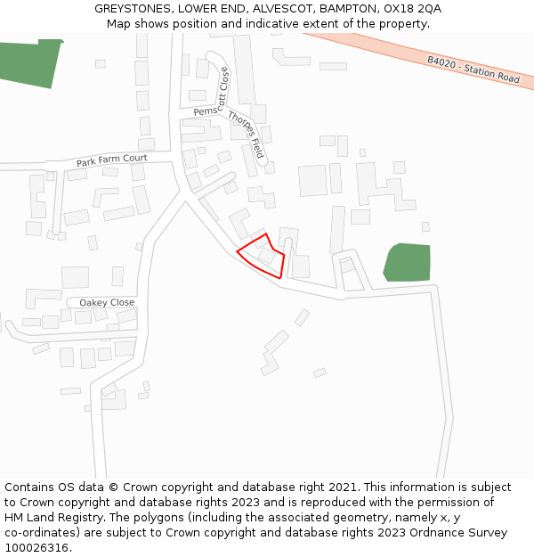 GREYSTONES, LOWER END, ALVESCOT, BAMPTON, OX18 2QA: Location map and indicative extent of plot