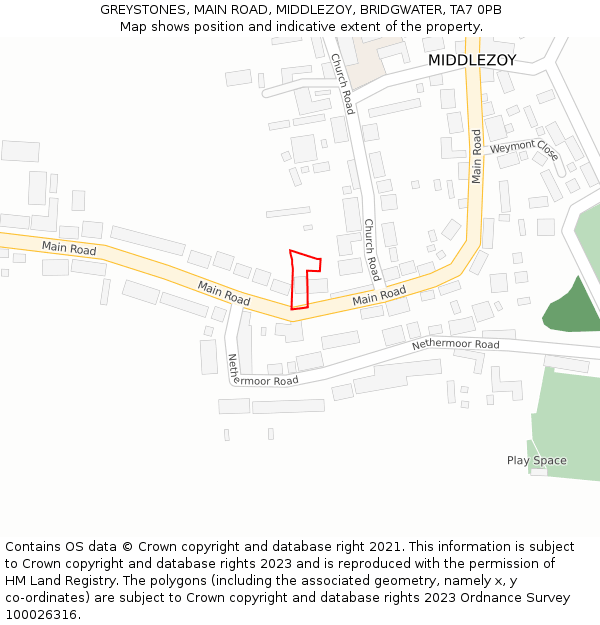 GREYSTONES, MAIN ROAD, MIDDLEZOY, BRIDGWATER, TA7 0PB: Location map and indicative extent of plot