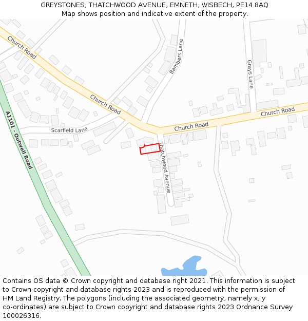 GREYSTONES, THATCHWOOD AVENUE, EMNETH, WISBECH, PE14 8AQ: Location map and indicative extent of plot