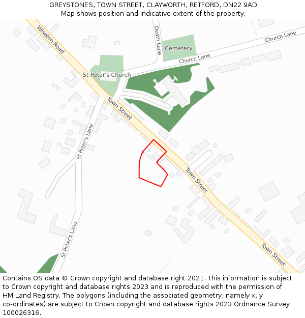 GREYSTONES, TOWN STREET, CLAYWORTH, RETFORD, DN22 9AD: Location map and indicative extent of plot