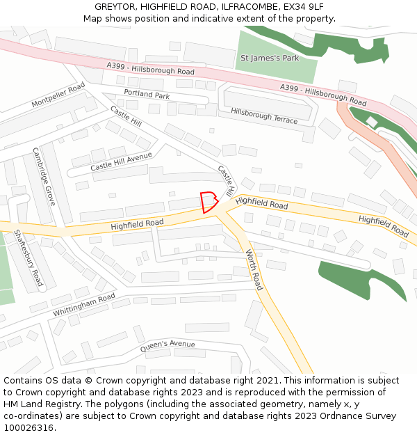 GREYTOR, HIGHFIELD ROAD, ILFRACOMBE, EX34 9LF: Location map and indicative extent of plot
