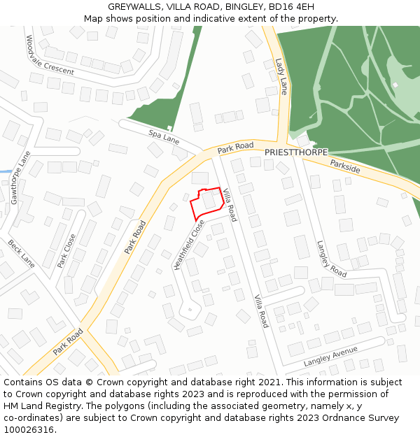 GREYWALLS, VILLA ROAD, BINGLEY, BD16 4EH: Location map and indicative extent of plot