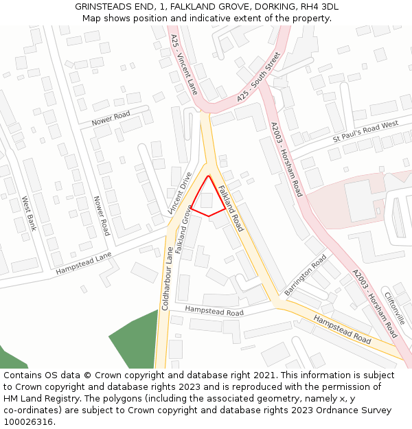 GRINSTEADS END, 1, FALKLAND GROVE, DORKING, RH4 3DL: Location map and indicative extent of plot