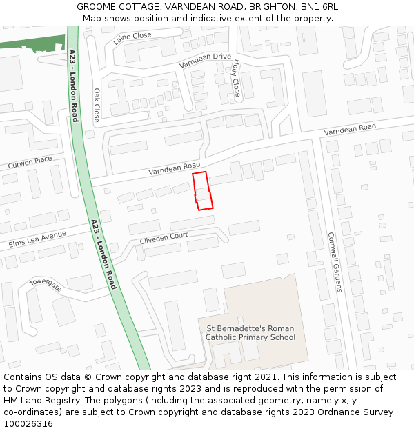 GROOME COTTAGE, VARNDEAN ROAD, BRIGHTON, BN1 6RL: Location map and indicative extent of plot