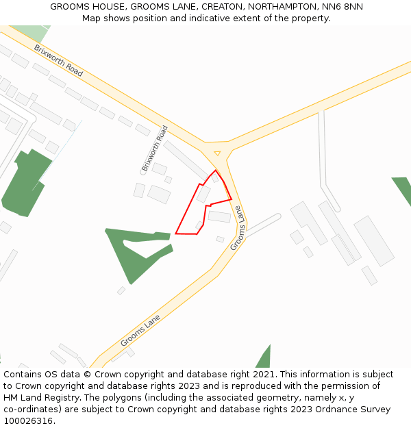 GROOMS HOUSE, GROOMS LANE, CREATON, NORTHAMPTON, NN6 8NN: Location map and indicative extent of plot