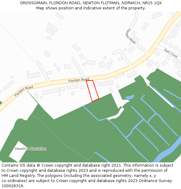 GROSSGMAIN, FLORDON ROAD, NEWTON FLOTMAN, NORWICH, NR15 1QX: Location map and indicative extent of plot