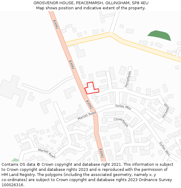 GROSVENOR HOUSE, PEACEMARSH, GILLINGHAM, SP8 4EU: Location map and indicative extent of plot