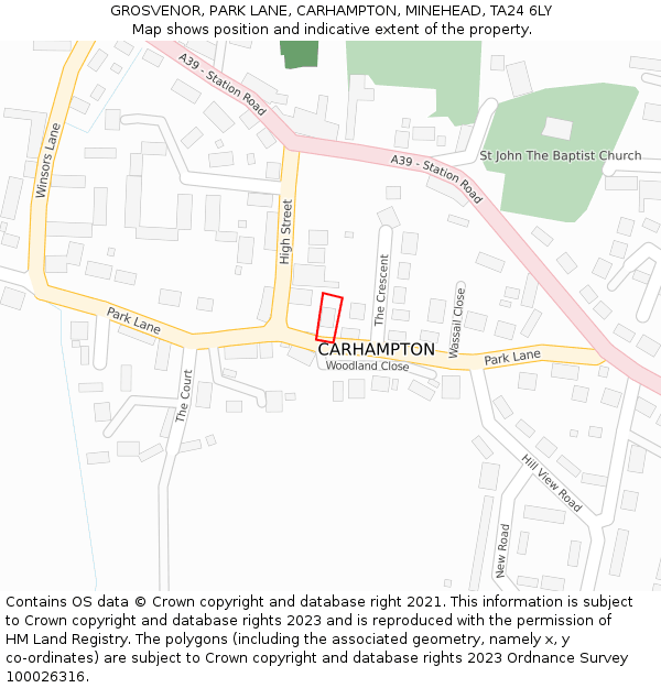 GROSVENOR, PARK LANE, CARHAMPTON, MINEHEAD, TA24 6LY: Location map and indicative extent of plot