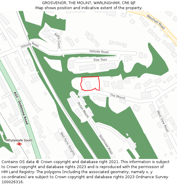 GROSVENOR, THE MOUNT, WARLINGHAM, CR6 9JF: Location map and indicative extent of plot