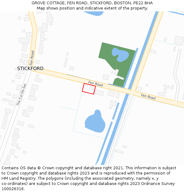 GROVE COTTAGE, FEN ROAD, STICKFORD, BOSTON, PE22 8HA: Location map and indicative extent of plot