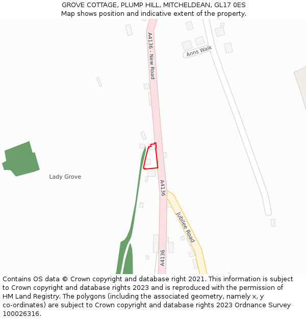 GROVE COTTAGE, PLUMP HILL, MITCHELDEAN, GL17 0ES: Location map and indicative extent of plot