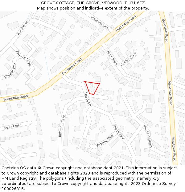 GROVE COTTAGE, THE GROVE, VERWOOD, BH31 6EZ: Location map and indicative extent of plot