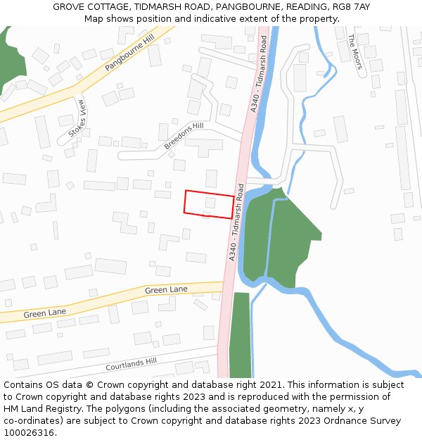 GROVE COTTAGE, TIDMARSH ROAD, PANGBOURNE, READING, RG8 7AY: Location map and indicative extent of plot