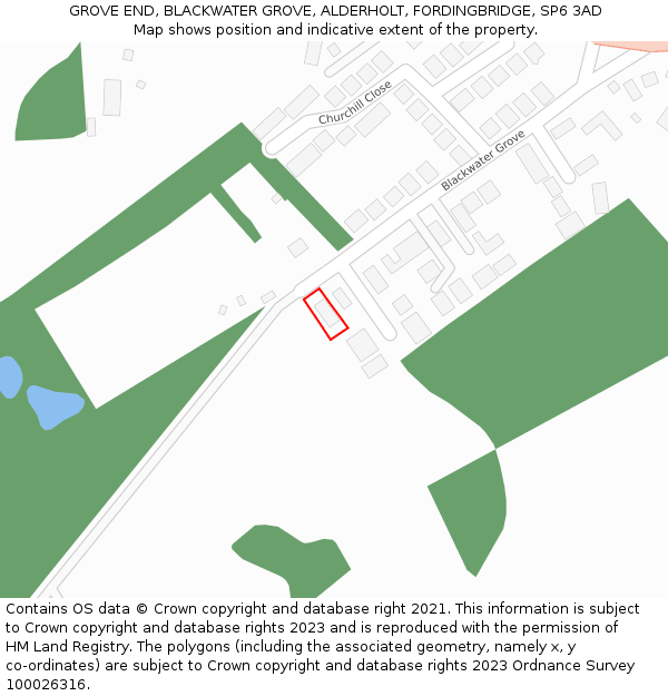 GROVE END, BLACKWATER GROVE, ALDERHOLT, FORDINGBRIDGE, SP6 3AD: Location map and indicative extent of plot