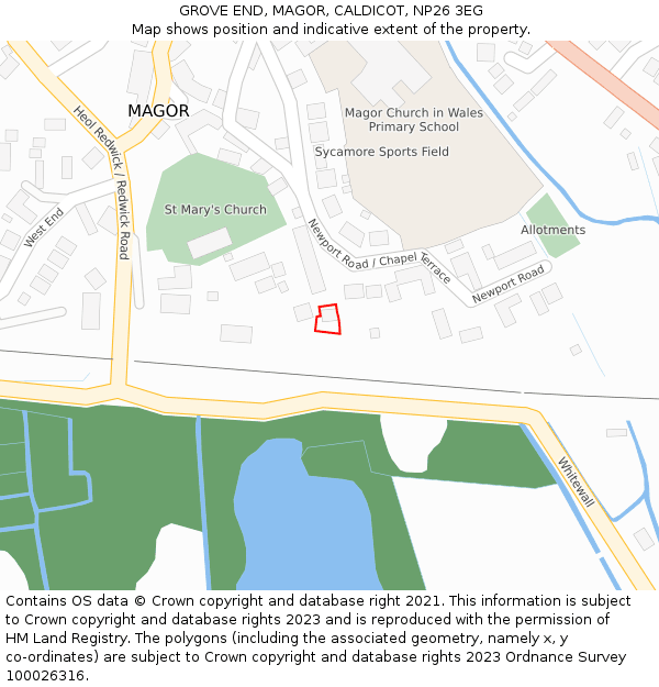 GROVE END, MAGOR, CALDICOT, NP26 3EG: Location map and indicative extent of plot