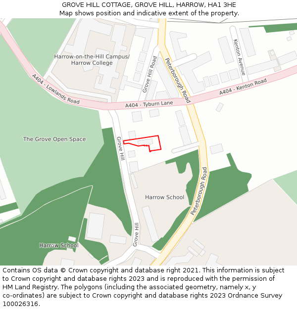 GROVE HILL COTTAGE, GROVE HILL, HARROW, HA1 3HE: Location map and indicative extent of plot