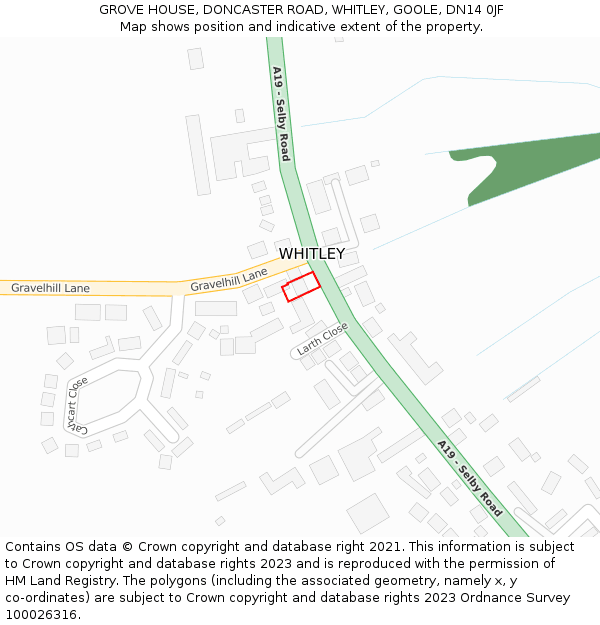 GROVE HOUSE, DONCASTER ROAD, WHITLEY, GOOLE, DN14 0JF: Location map and indicative extent of plot