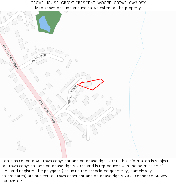 GROVE HOUSE, GROVE CRESCENT, WOORE, CREWE, CW3 9SX: Location map and indicative extent of plot