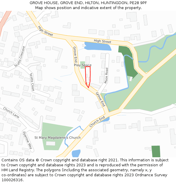 GROVE HOUSE, GROVE END, HILTON, HUNTINGDON, PE28 9PF: Location map and indicative extent of plot