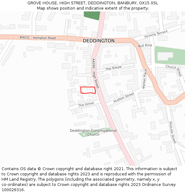 GROVE HOUSE, HIGH STREET, DEDDINGTON, BANBURY, OX15 0SL: Location map and indicative extent of plot