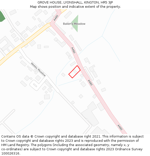 GROVE HOUSE, LYONSHALL, KINGTON, HR5 3JP: Location map and indicative extent of plot