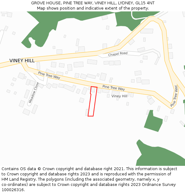 GROVE HOUSE, PINE TREE WAY, VINEY HILL, LYDNEY, GL15 4NT: Location map and indicative extent of plot
