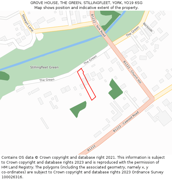 GROVE HOUSE, THE GREEN, STILLINGFLEET, YORK, YO19 6SG: Location map and indicative extent of plot