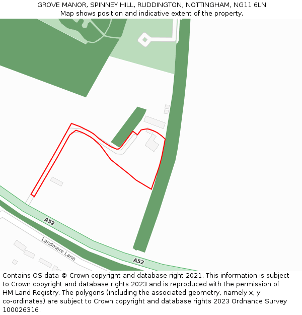 GROVE MANOR, SPINNEY HILL, RUDDINGTON, NOTTINGHAM, NG11 6LN: Location map and indicative extent of plot